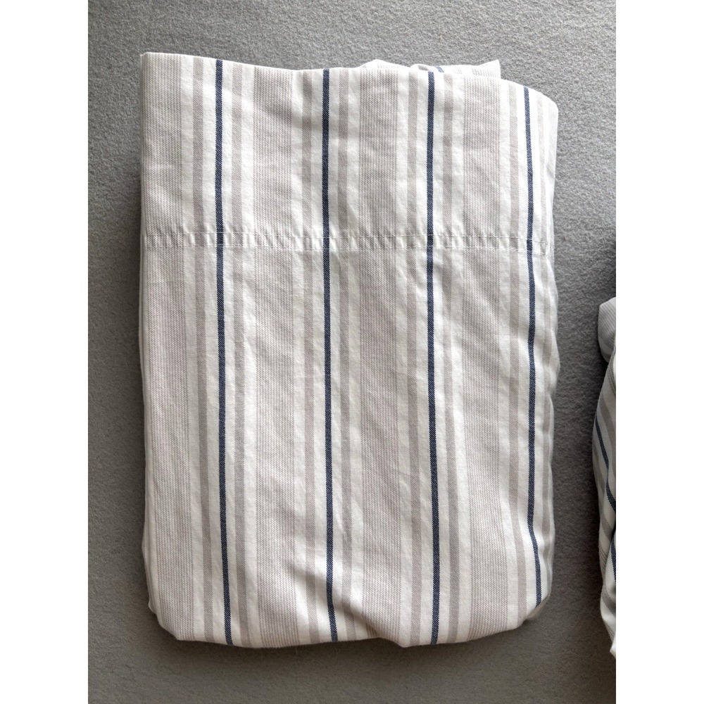 Tommy Hilfiger Blue Taupe Striped Nautical Preppy Full Size Flat & Fitted Sheets
